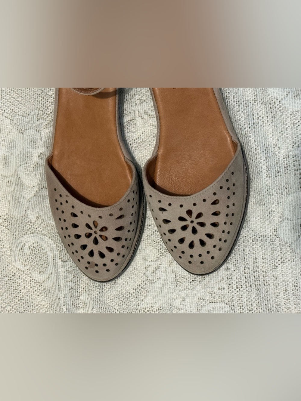 gentle souls by Kenneth Cole Taupe Suede Perforated Ankle-Strap Wedges - Picture 6 of 9